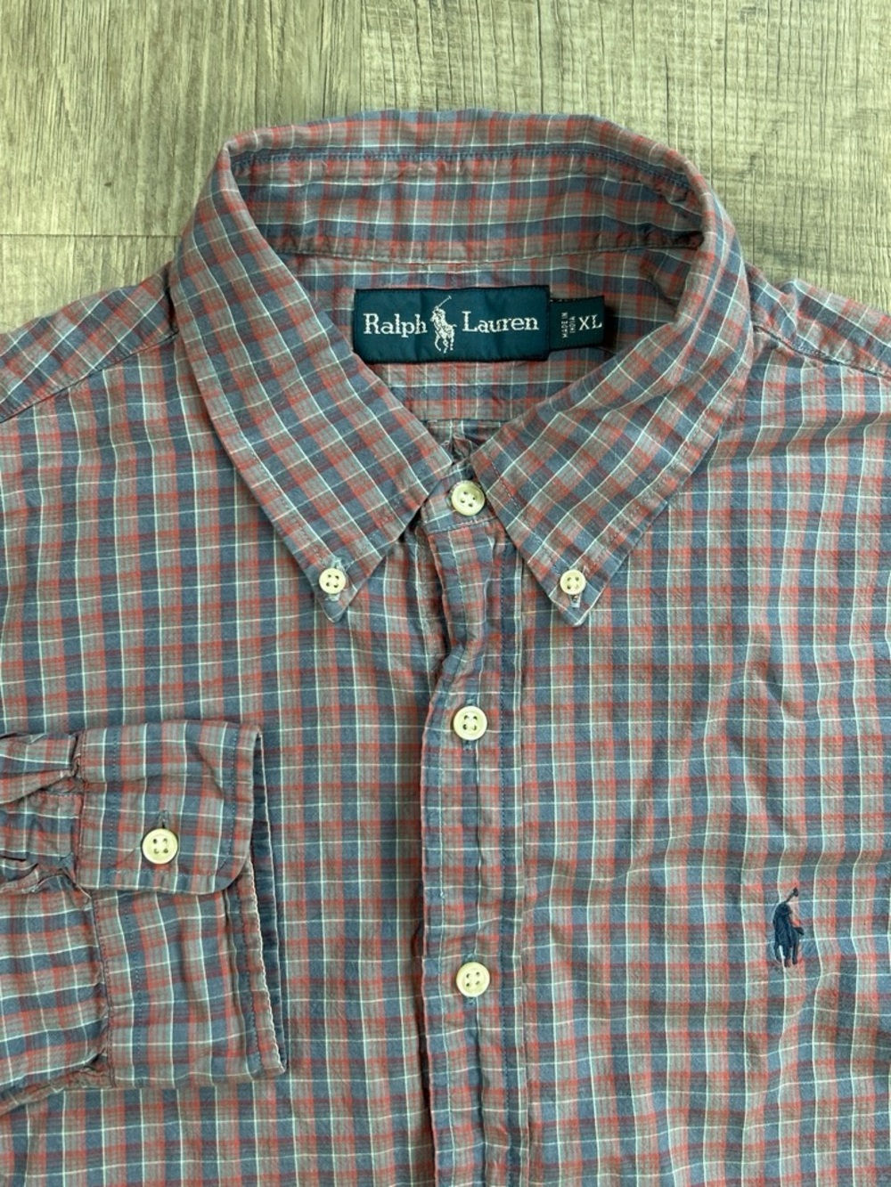 Ralph Lauren Plaid Button Down Shirt Red and Blue Pony Logo Mens XL